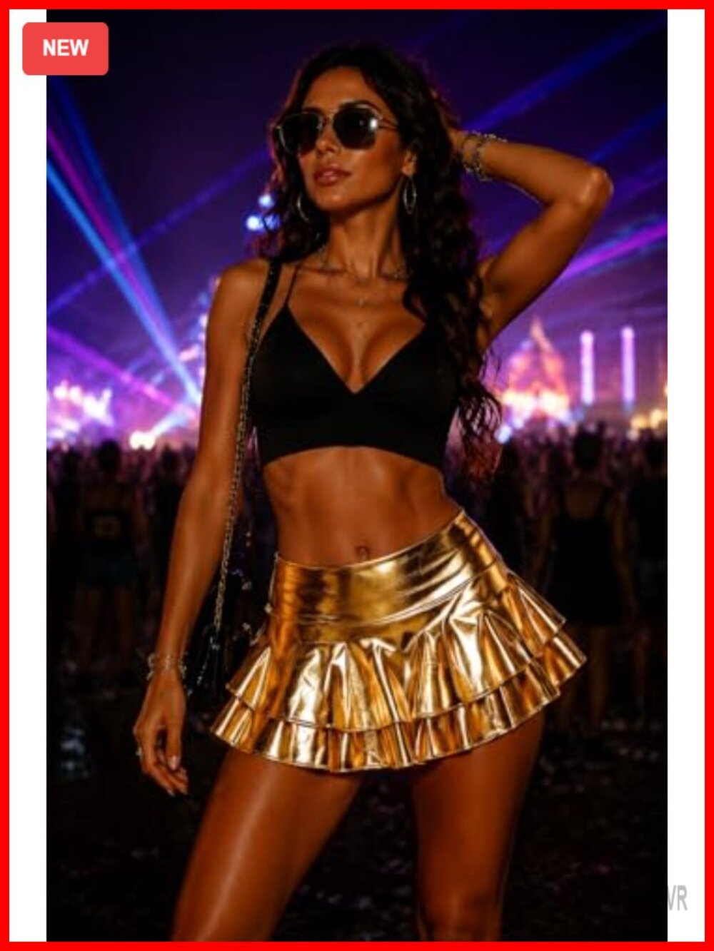 Metallic Pleated Mini Skort Low Rise Ruffle Skater Club Rave Dance - Picture 2 of 6